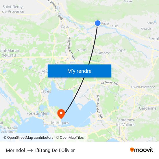 Mérindol to L'Etang De L'Olivier map