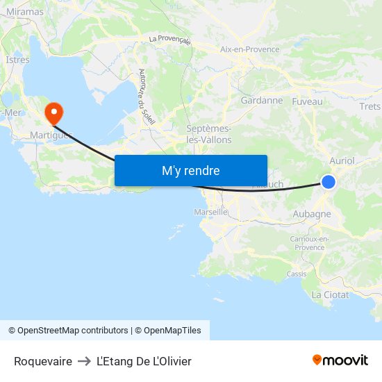 Roquevaire to L'Etang De L'Olivier map
