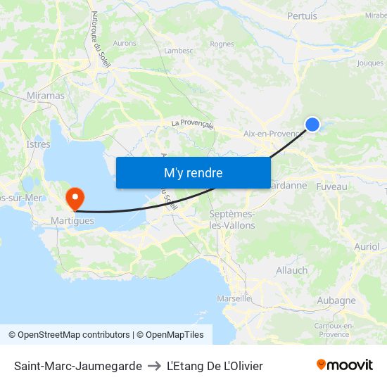 Saint-Marc-Jaumegarde to L'Etang De L'Olivier map