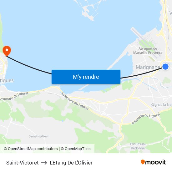 Saint-Victoret to L'Etang De L'Olivier map