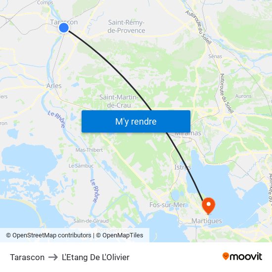 Tarascon to L'Etang De L'Olivier map