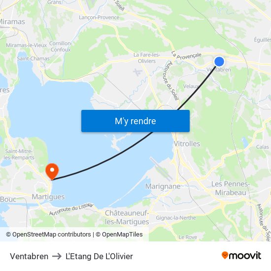 Ventabren to L'Etang De L'Olivier map