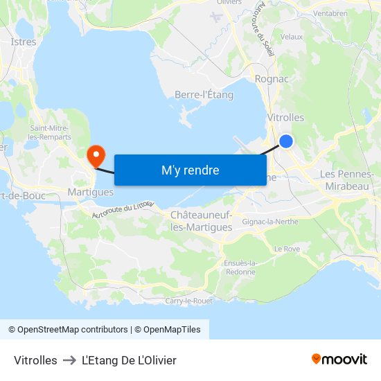 Vitrolles to L'Etang De L'Olivier map