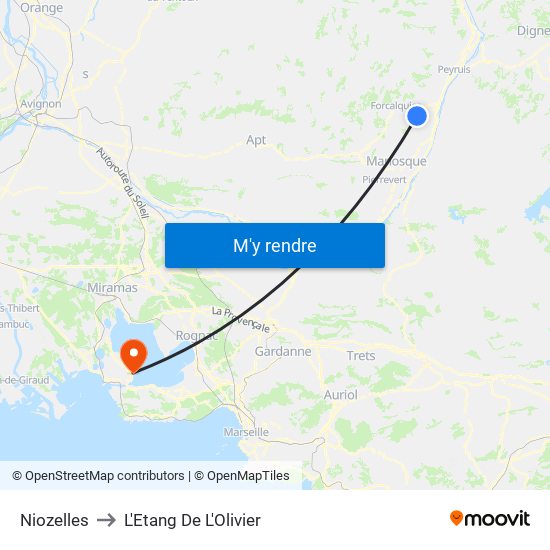 Niozelles to L'Etang De L'Olivier map
