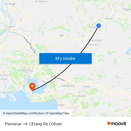 Pierrerue to L'Etang De L'Olivier map