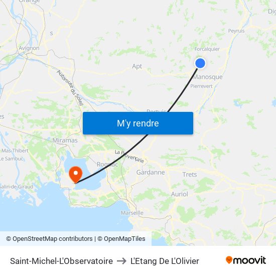 Saint-Michel-L'Observatoire to L'Etang De L'Olivier map