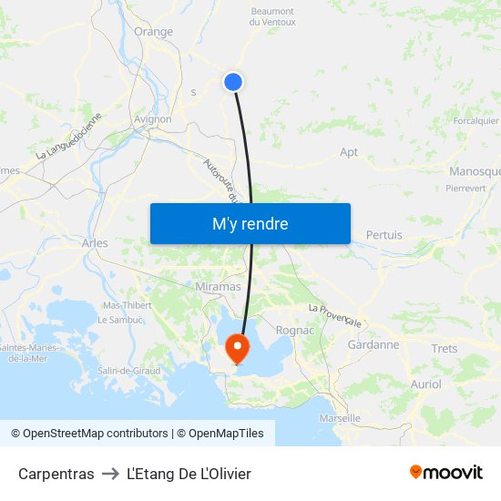 Carpentras to L'Etang De L'Olivier map