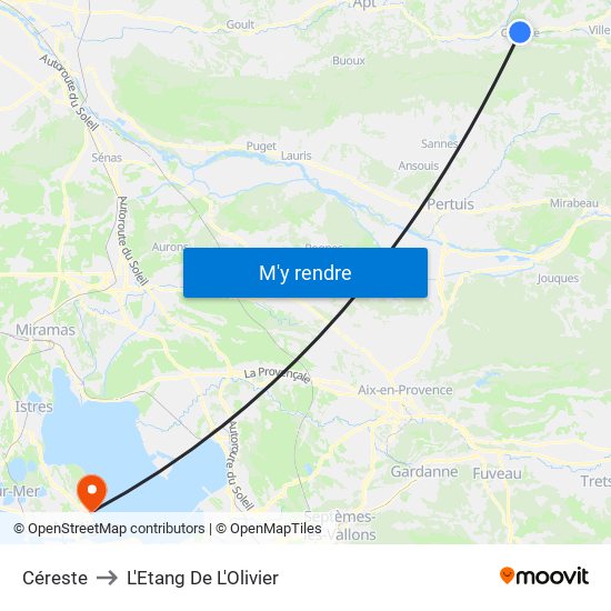 Céreste to L'Etang De L'Olivier map