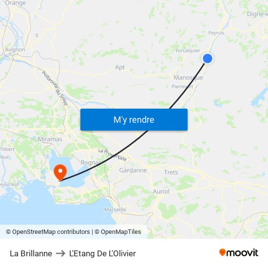 La Brillanne to L'Etang De L'Olivier map