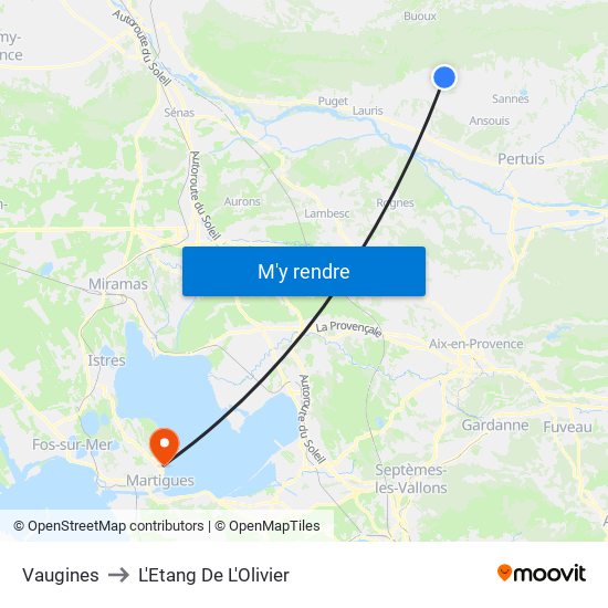 Vaugines to L'Etang De L'Olivier map