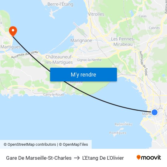 Gare De Marseille-St-Charles to L'Etang De L'Olivier map