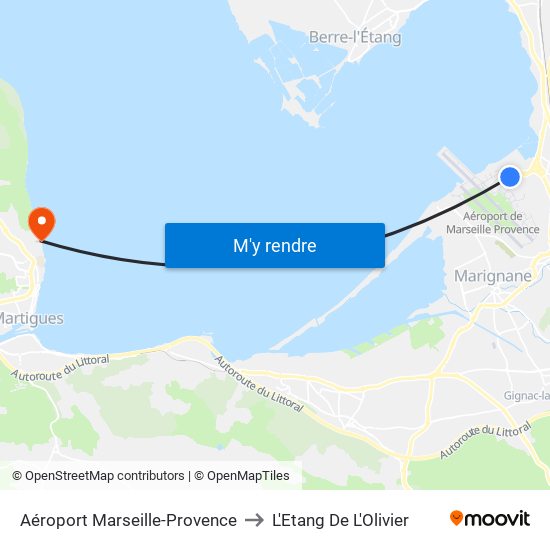 Aéroport Marseille-Provence to L'Etang De L'Olivier map