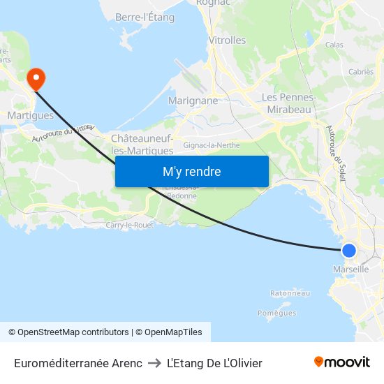 Euroméditerranée Arenc to L'Etang De L'Olivier map