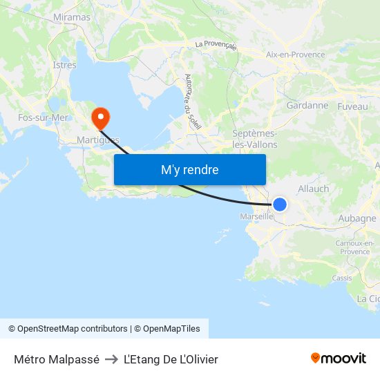 Métro Malpassé to L'Etang De L'Olivier map
