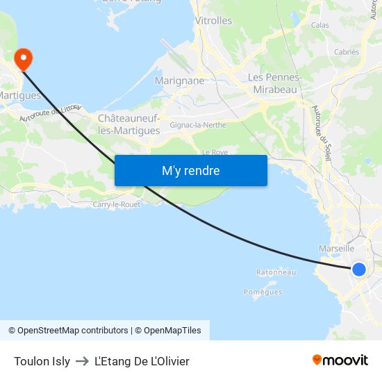 Toulon Isly to L'Etang De L'Olivier map