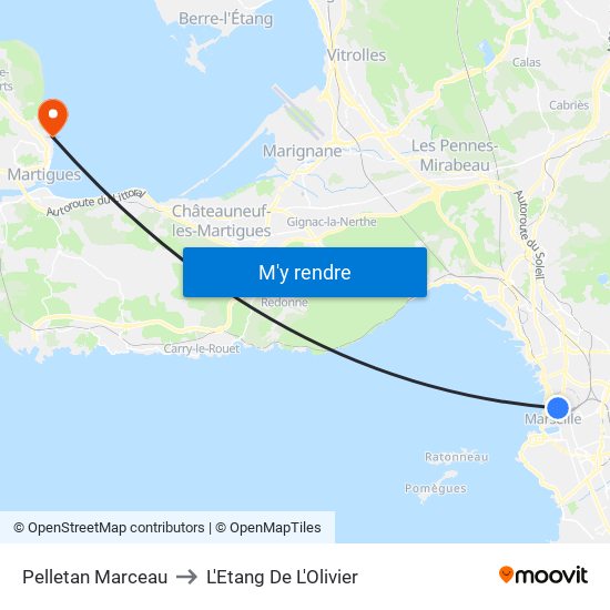 Pelletan Marceau to L'Etang De L'Olivier map
