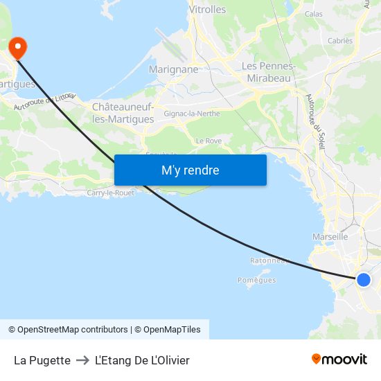 La Pugette to L'Etang De L'Olivier map