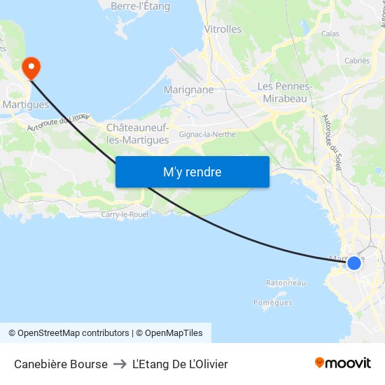 Canebière Bourse to L'Etang De L'Olivier map
