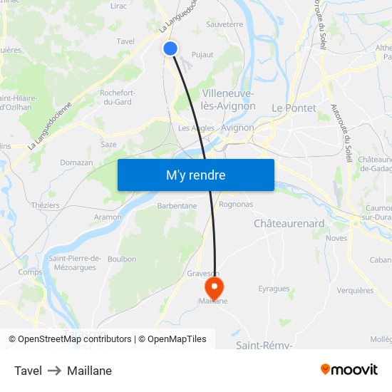 Tavel to Maillane map