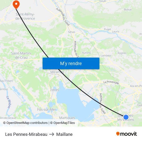 Les Pennes-Mirabeau to Maillane map