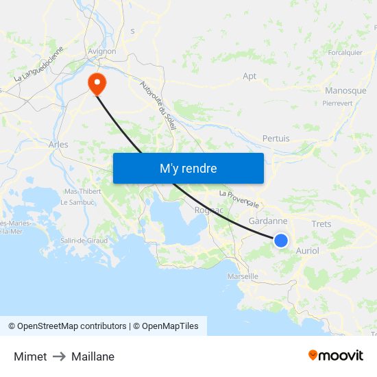 Mimet to Maillane map