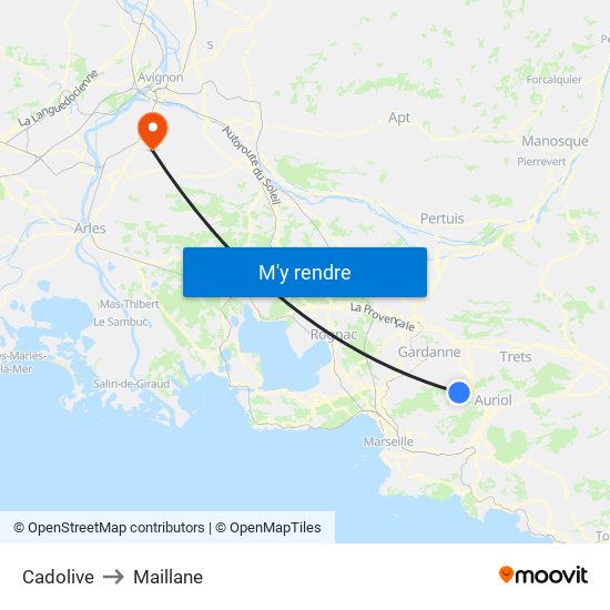 Cadolive to Maillane map
