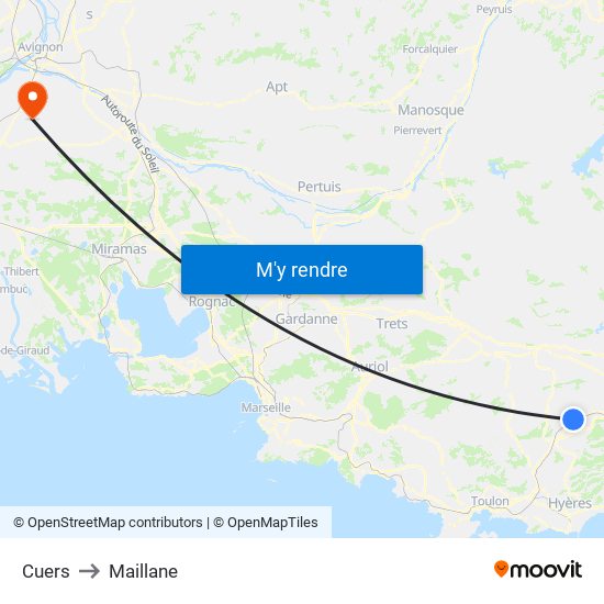Cuers to Maillane map