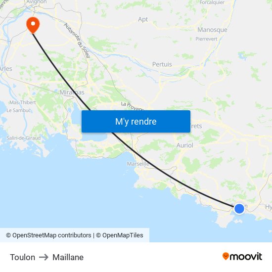 Toulon to Maillane map