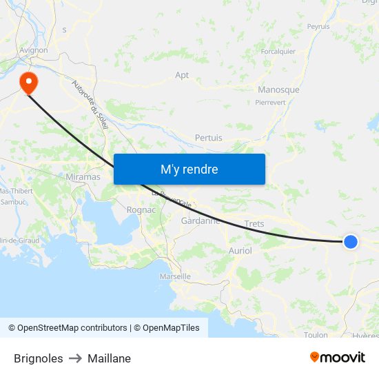 Brignoles to Maillane map