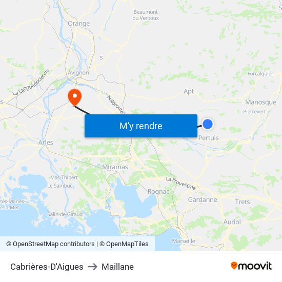 Cabrières-D'Aigues to Maillane map