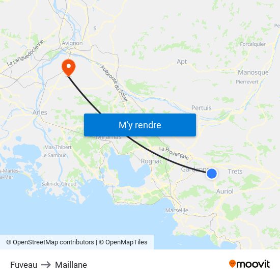 Fuveau to Maillane map