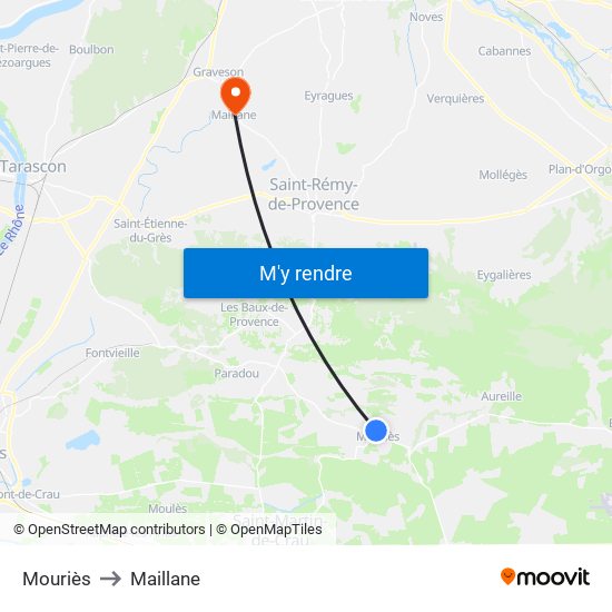 Mouriès to Maillane map