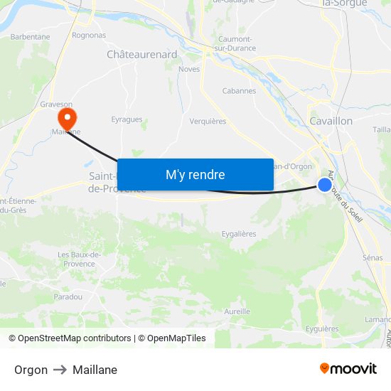 Orgon to Maillane map