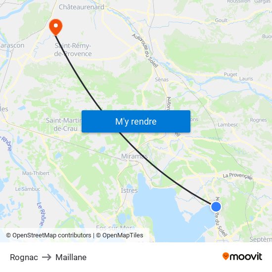 Rognac to Maillane map