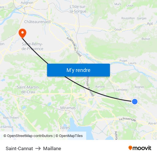 Saint-Cannat to Maillane map