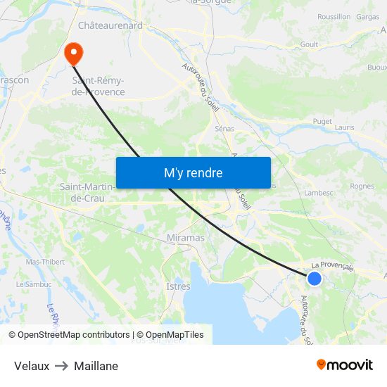 Velaux to Maillane map