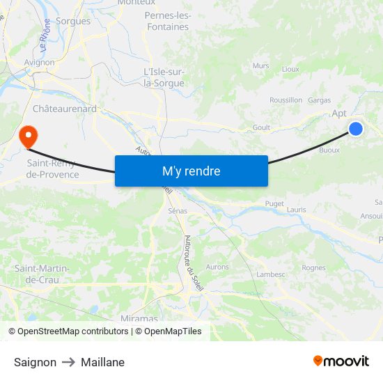 Saignon to Maillane map
