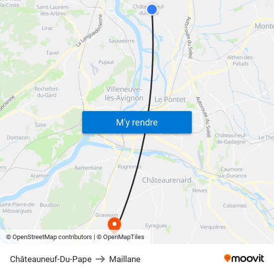 Châteauneuf-Du-Pape to Maillane map