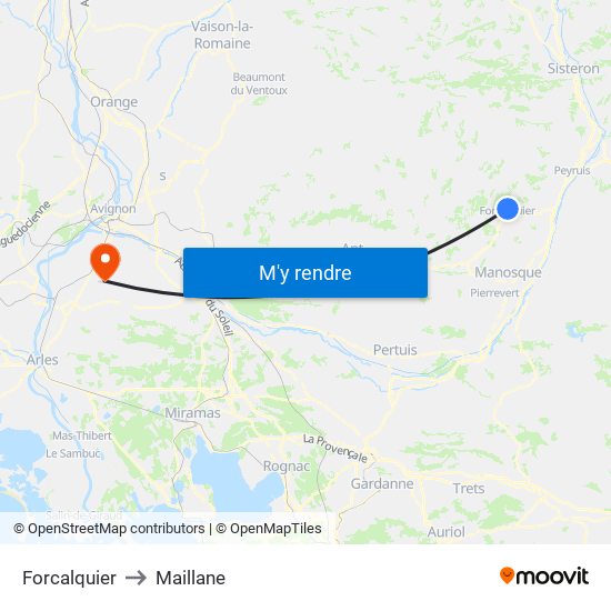 Forcalquier to Maillane map