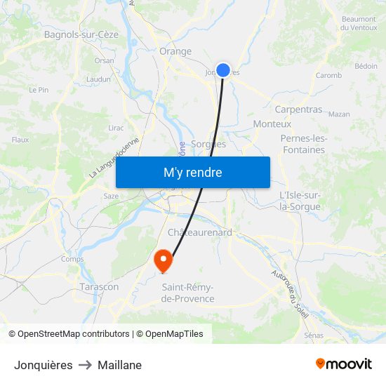 Jonquières to Maillane map