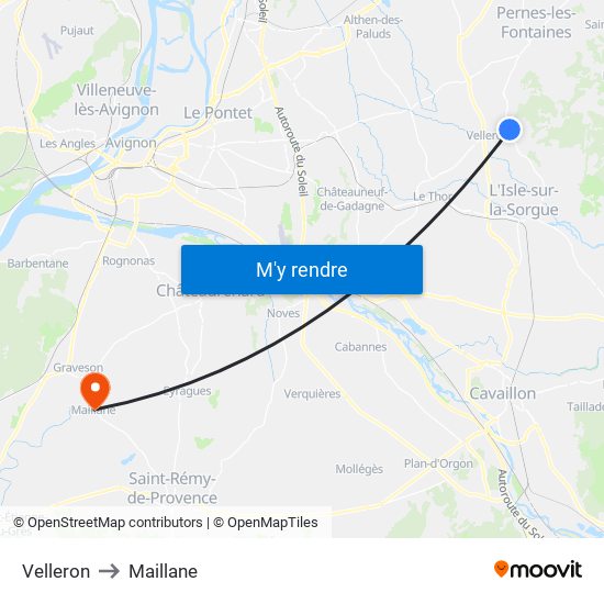 Velleron to Maillane map