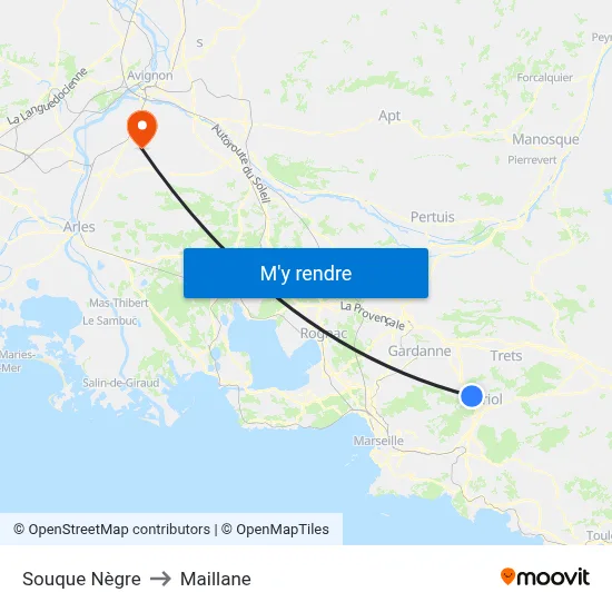 Souque Nègre to Maillane map