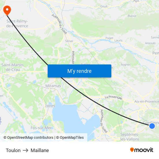 Toulon to Maillane map