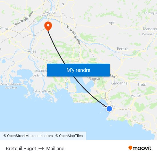 Breteuil Puget to Maillane map