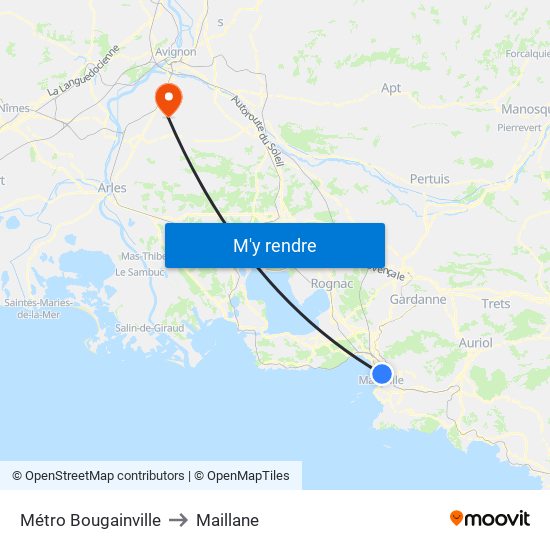 Métro Bougainville to Maillane map