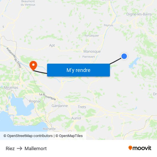 Riez to Mallemort map