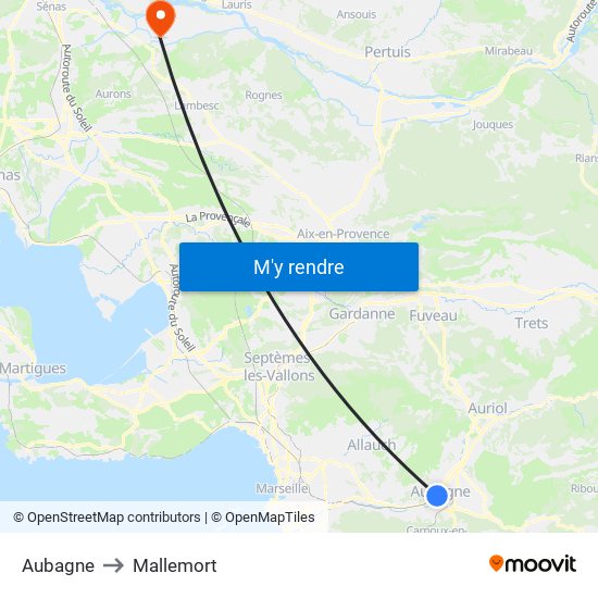 Aubagne to Mallemort map