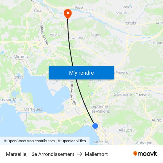 Marseille, 16e Arrondissement to Mallemort map