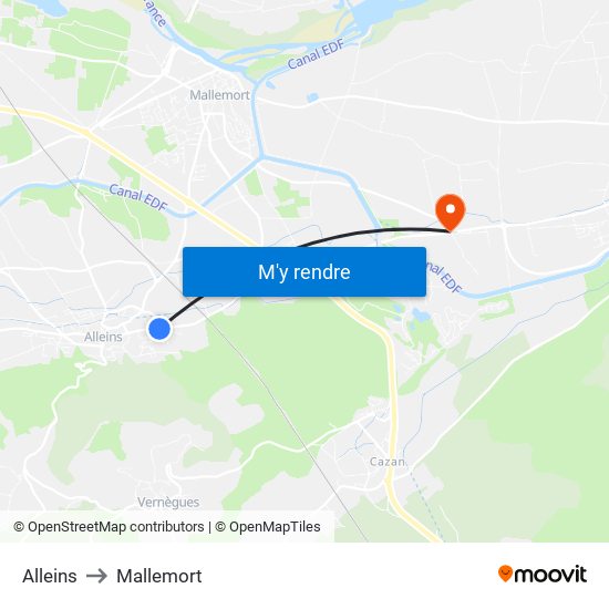 Alleins to Mallemort map