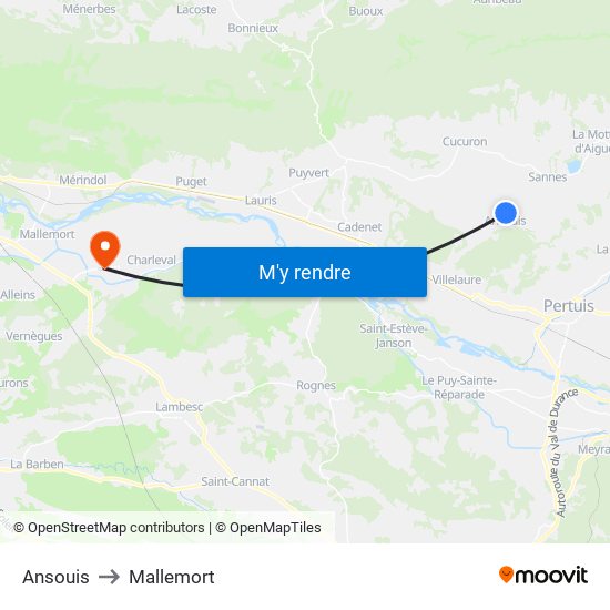 Ansouis to Mallemort map